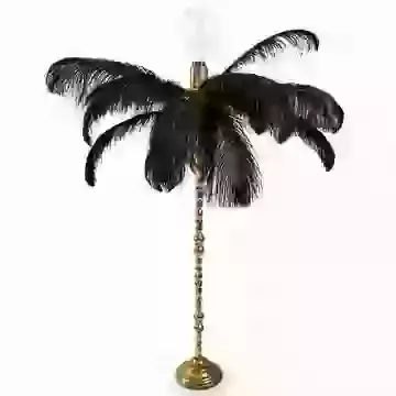 Large Black Ostrich Feather Table Lamp on Gold Base